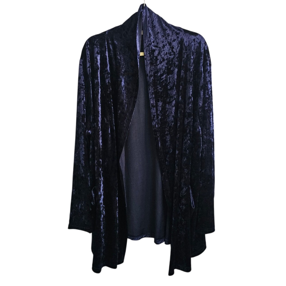 Agnes Orinda 4X‎ Velvet Cardigan Open Front Pockets Blue Witchy Whimsygoth